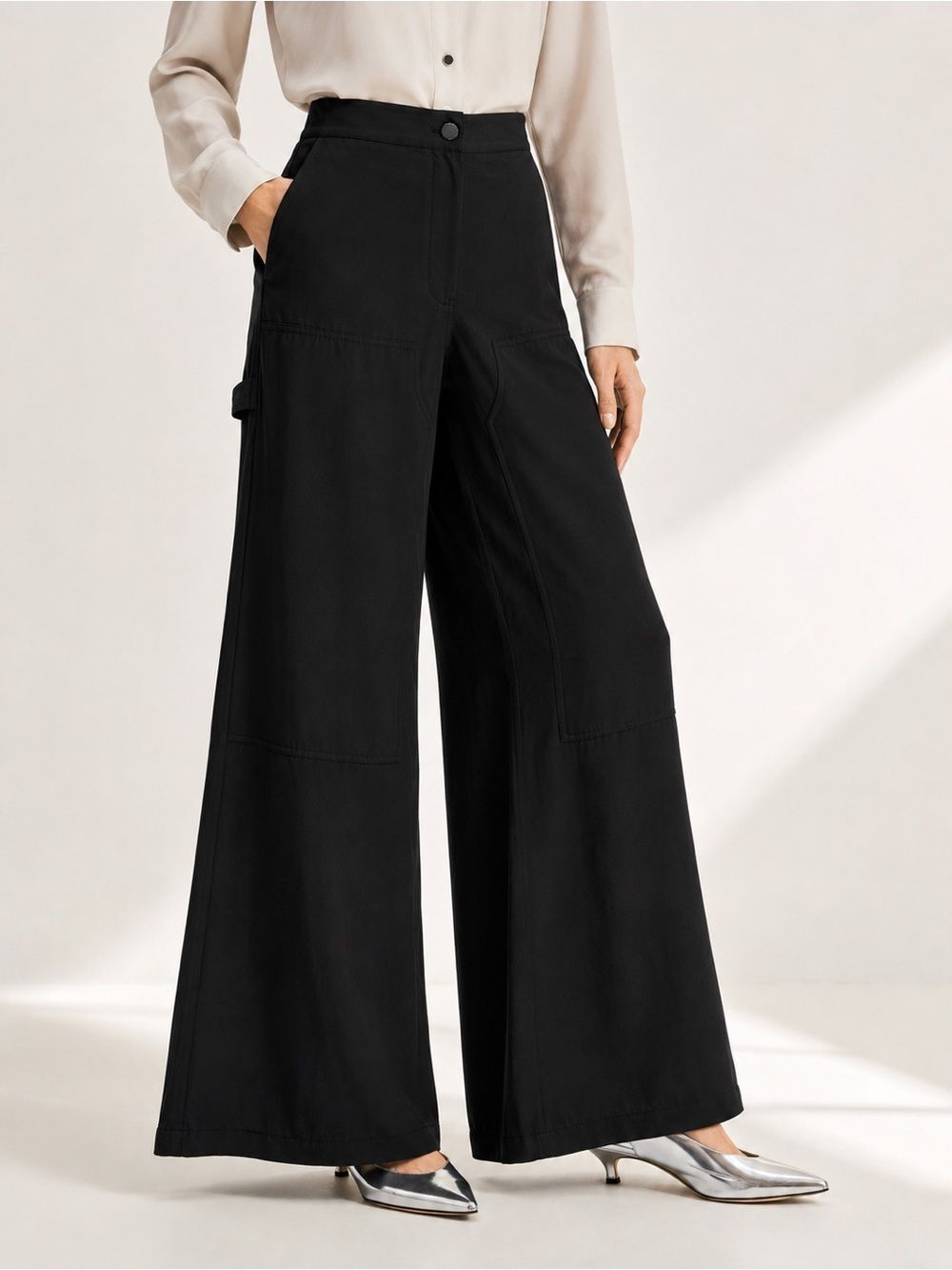 Theory Wide Leg Cargo Pants Lyocell Patch Pocket Trousers Black 00 NEW